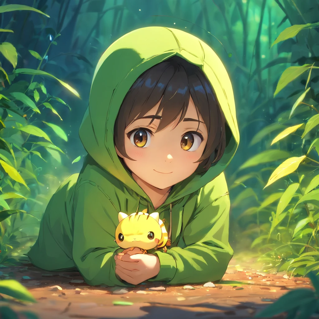Adorable caterpillars in Pixar movie style, Wearing a hood, cinematic lightening, Depth detection, ultra-detailliert, The 8k quality.
