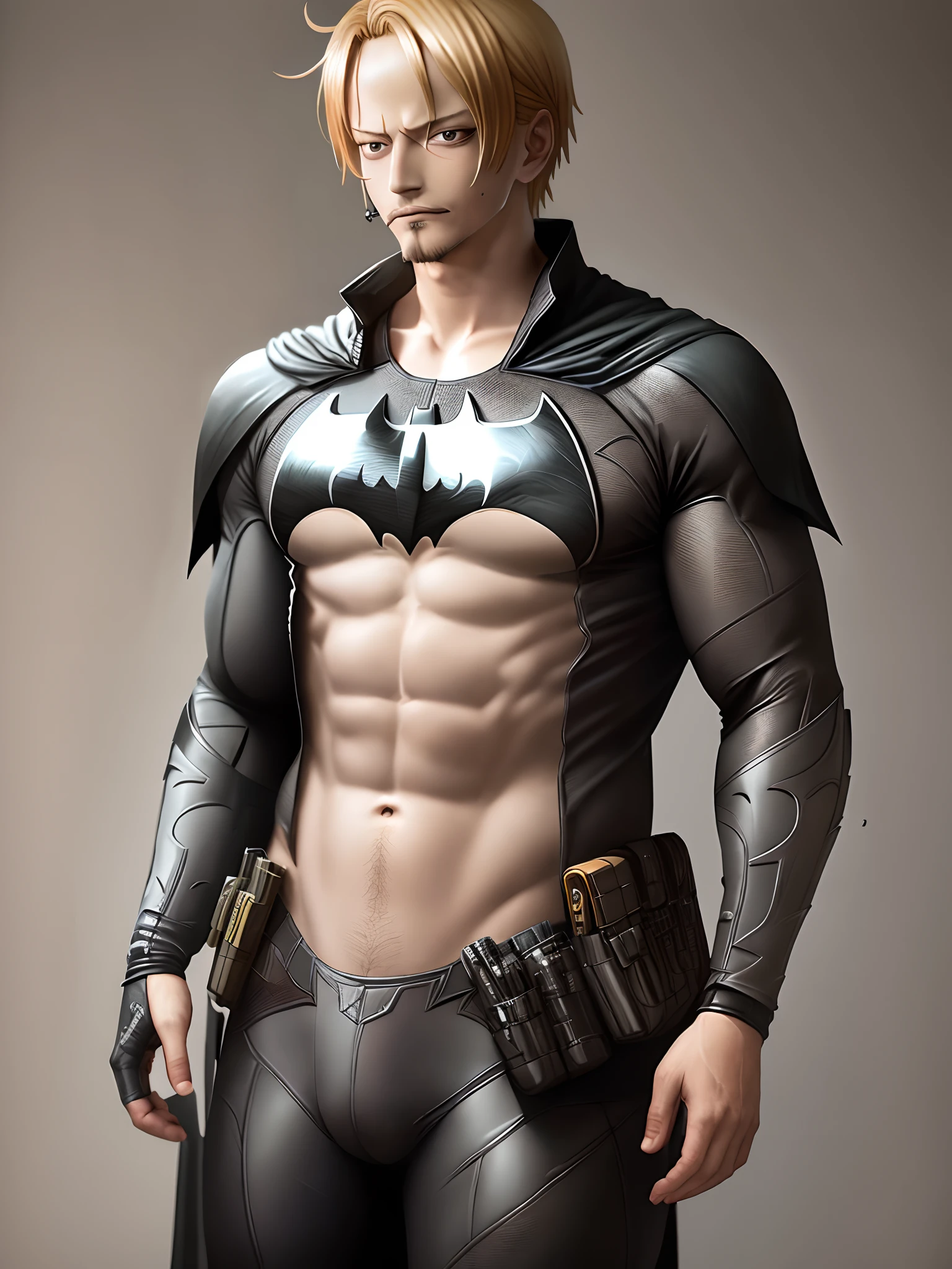 Realistic, detailed, wearing batman suit
