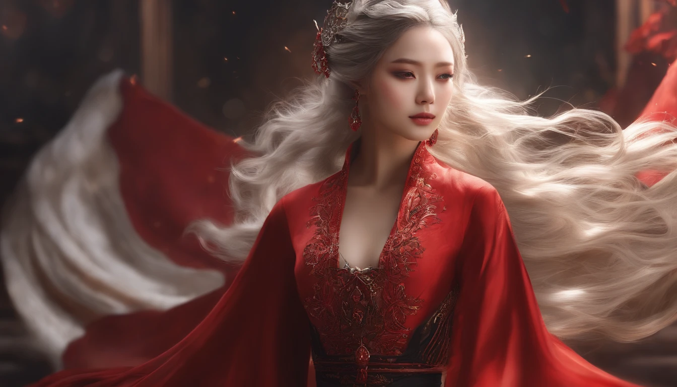 (masterpiece, top quality, best, official art, beautiful and aesthetically pleasing, long exposure: 1.2), smooth movement, charming patterns, 1 girl, (long dress with sleeves: 1.3), (((red dress) )), upper body close-up, bare shoulders, Chinese girl, blush, black lob hair, portrait, solo, upper body, looking at the observer, detailed background, detailed face, (crystallineAI, crystalline theme:1.1), elemental fire elf, rotation fire, control fire, ruby clothes, dynamic pose, floating particles, ethereal dynamics, fire, vapor, magma in the background, red tint, volcano, ethereal atmosphere,1 japanese, WARFRAME, prime,rhino prime,volt prime,saryn prime dynamic pose, intricate pattern, heavy metal, energy lines, faceless, glowing eyes, long silver hair, wind blown hair, elegant, intense, blood red and black uniform, bloody wings, solo, desert, sunny, bright, claws, dramatic lighting, (masterpiece:1.2), best quality, high resolution, beautiful detailed, extremely detailed, perfect lighting, zhongfenghua, from below