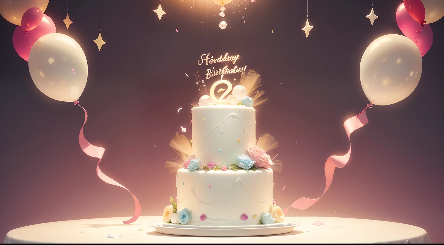 Picture an image symbolizing a birthday celebration, devoid of human presence, against a clean, white background:
In the center of the image, a beautifully decorated birthday cake takes the spotlight. The cake is a work of art, with multiple tiers covered in smooth, pastel-colored fondant. Each tier is adorned with intricate piping, delicate sugar flowers, and edible pearls.
The cake topper features a miniature figurine or a decorative element that reflects the theme of the celebration—a whimsical candle, a tiny bouquet, or even a miniaturized representation of the birthday person's favorite hobby.
Around the cake, an array of vibrant and colorful balloons are scattered, gently floating in mid-air. They're adorned with shimmering ribbons that cascade gracefully downward, adding a sense of festivity to the scene.
On a nearby table, neatly wrapped gifts await their recipient. The gifts are adorned with shimmering wrapping paper and topped with elegant bows, promising delightful surprises to be unveiled later.
A sprinkling of confetti decorates the tabletop, capturing the joy and excitement of the occasion. Each piece of confetti glimmers with a touch of sparkle.
The white background serves as a canvas for this celebration, emphasizing the purity and brightness of the moment. It allows the viewer to focus on the details of the cake, balloons, gifts, and confetti, all of which contribute to the joyous atmosphere of a birthday celebration.
This image encapsulates the essence of a birthday, a moment of happiness, surprise, and celebration. It represents the anticipation of joyous moments to come and the appreciation of life's milestones.