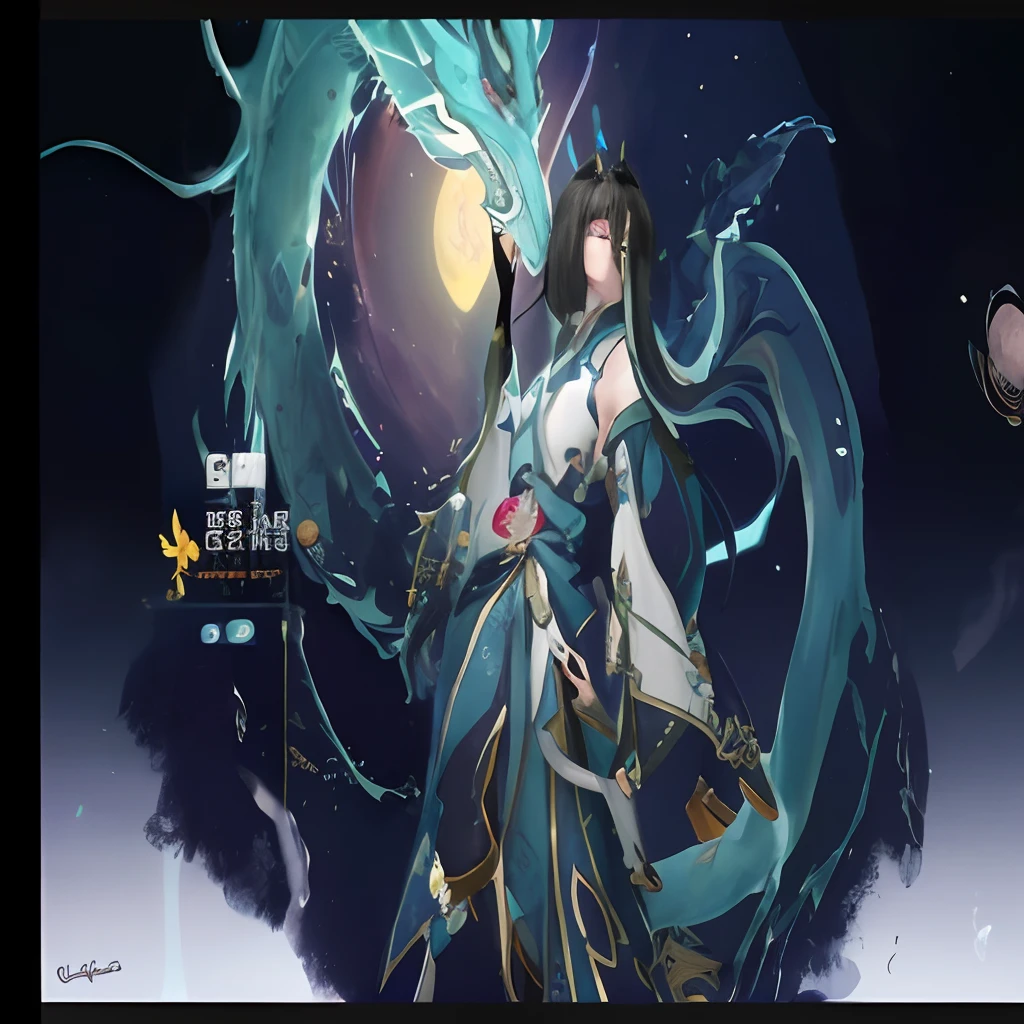 Anime characters wearing blue and white dresses and blue and white dragons, Keqing from Genshin Impact, zhongli from genshin impact, xianxia hero, drak, heise jinyao, by Yang J, Inspired by Zhao Yuan, Genshin impact's character, Inspired by Huang Shen, full-body xianxia, zhao yun