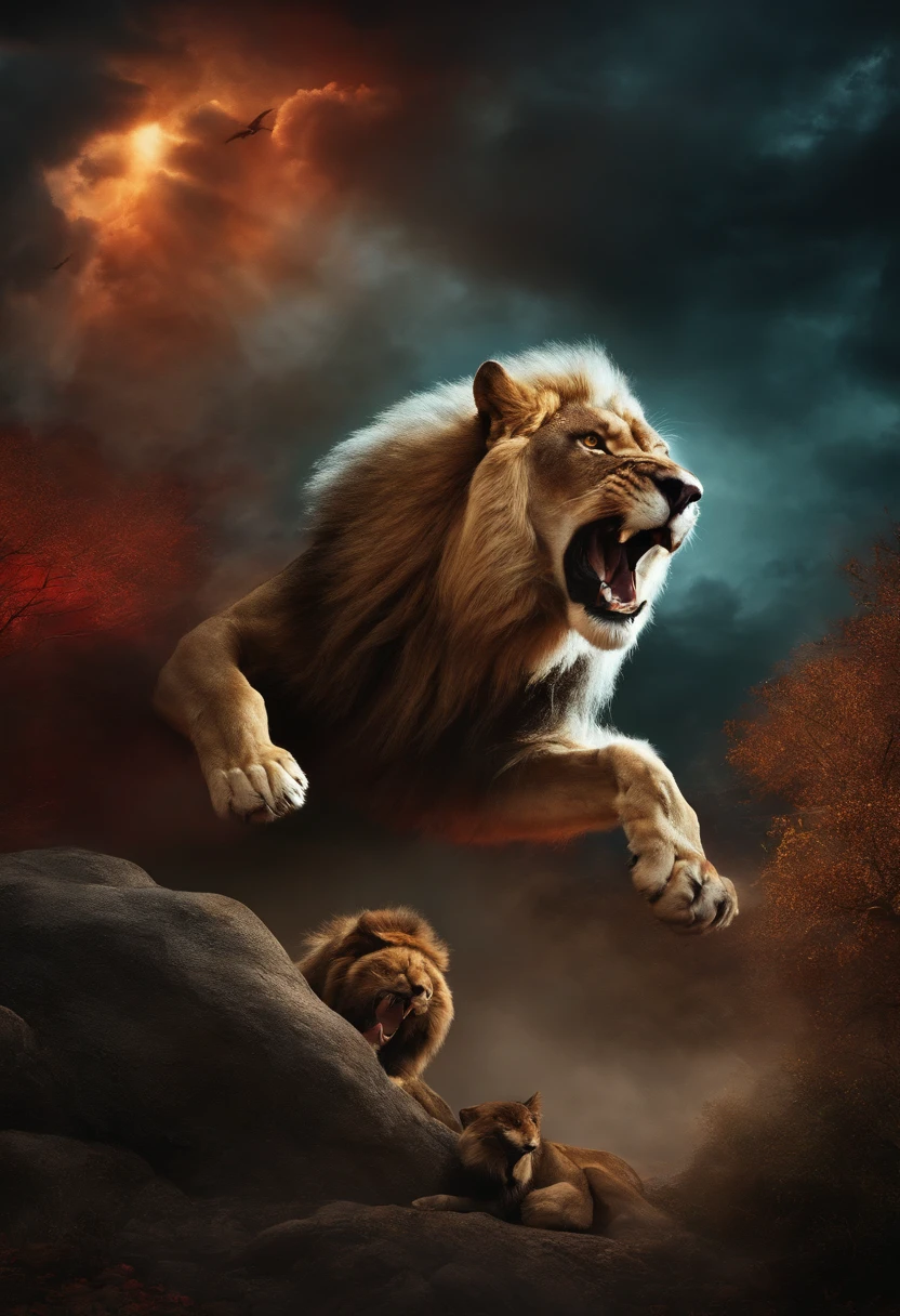 Werewolf attacking lions