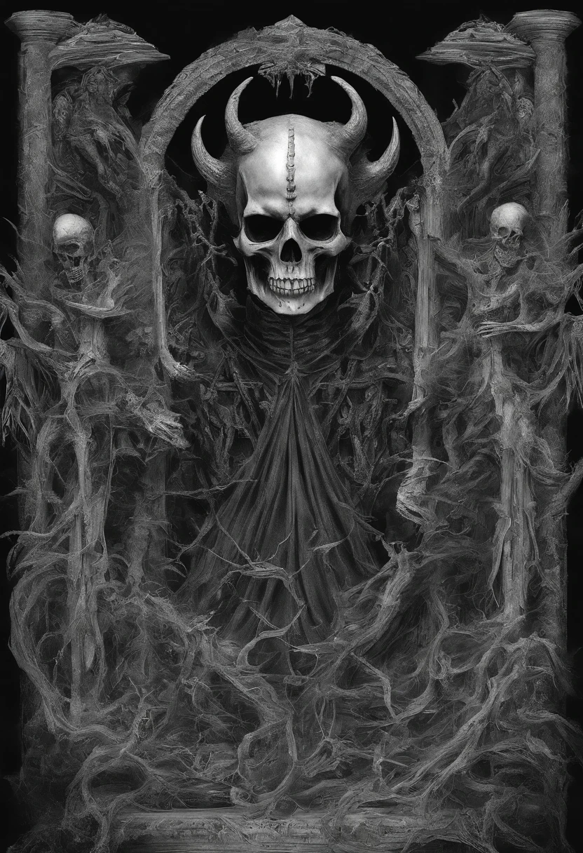 devil horns,Claws,battleaxe,Spooky environment,dentes pontiagudos,Berserker,full bodyesbian,Powerful aura,A strong sense of oppression,incredibly detailed,Red-eyed skeleton,The flames of hell are raging,Skeleton Legion,Ultra photo realsisim