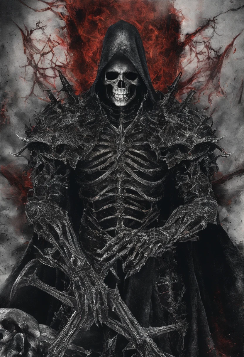 devil horns，Claws，battleaxe，Spooky environment，dentes pontiagudos，Berserker，full bodyesbian，Powerful aura，A strong sense of oppression，incredibly detailed，Red-eyed skeleton，The flames of hell are raging，Skeleton Legion，Ultra photo realsisim