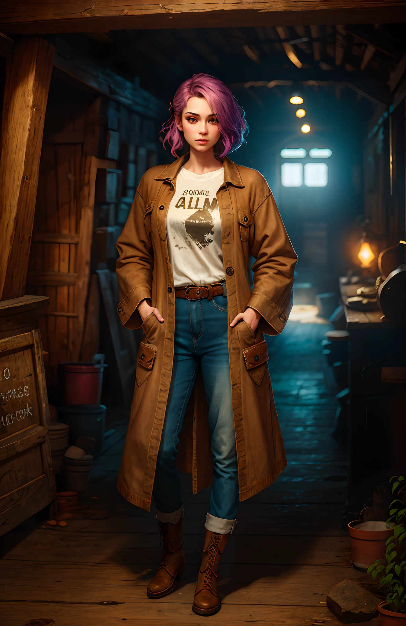 Calm look Game Character full body Esbian Rustic clothes Background Simple