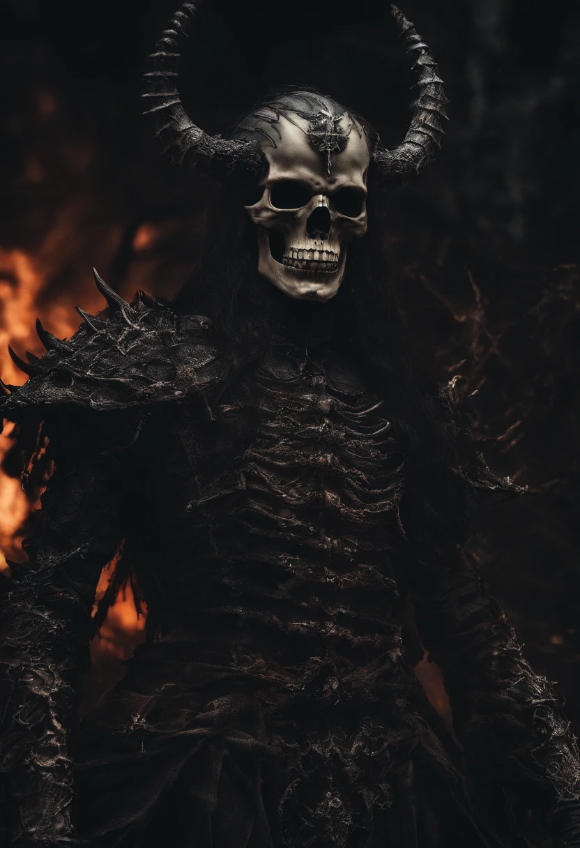 devil horns,Claws,battleaxe,Spooky environment,dentes pontiagudos,Berserker,full bodyesbian,Powerful aura,A strong sense of oppression,incredibly detailed,Red-eyed skeleton,The flames of hell are raging,Skeleton Legion,Ultra photo realsisim
