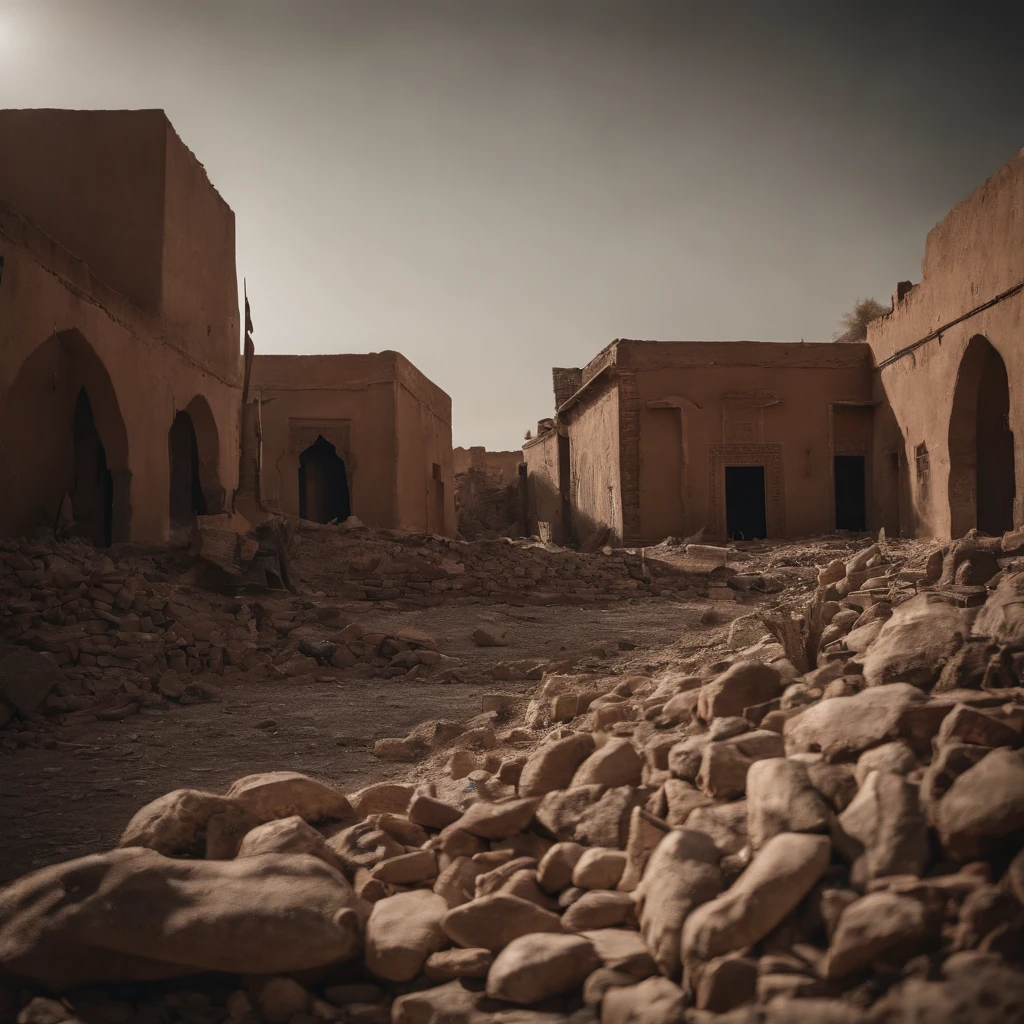 Marrakech, earthquake, rubble, destruction, destroyed moroccan buildings, broken medina walls