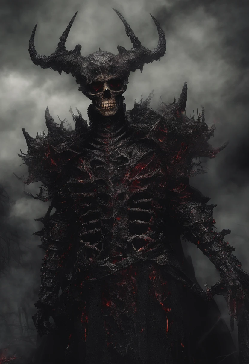 devil horns,Claws,battleaxe,Spooky environment,dentes pontiagudos,Berserker,full bodyesbian,Powerful aura,A strong sense of oppression,incredibly detailed,Red-eyed skeleton,The flames of hell are raging,Skeleton Legion,Ultra photo realsisim