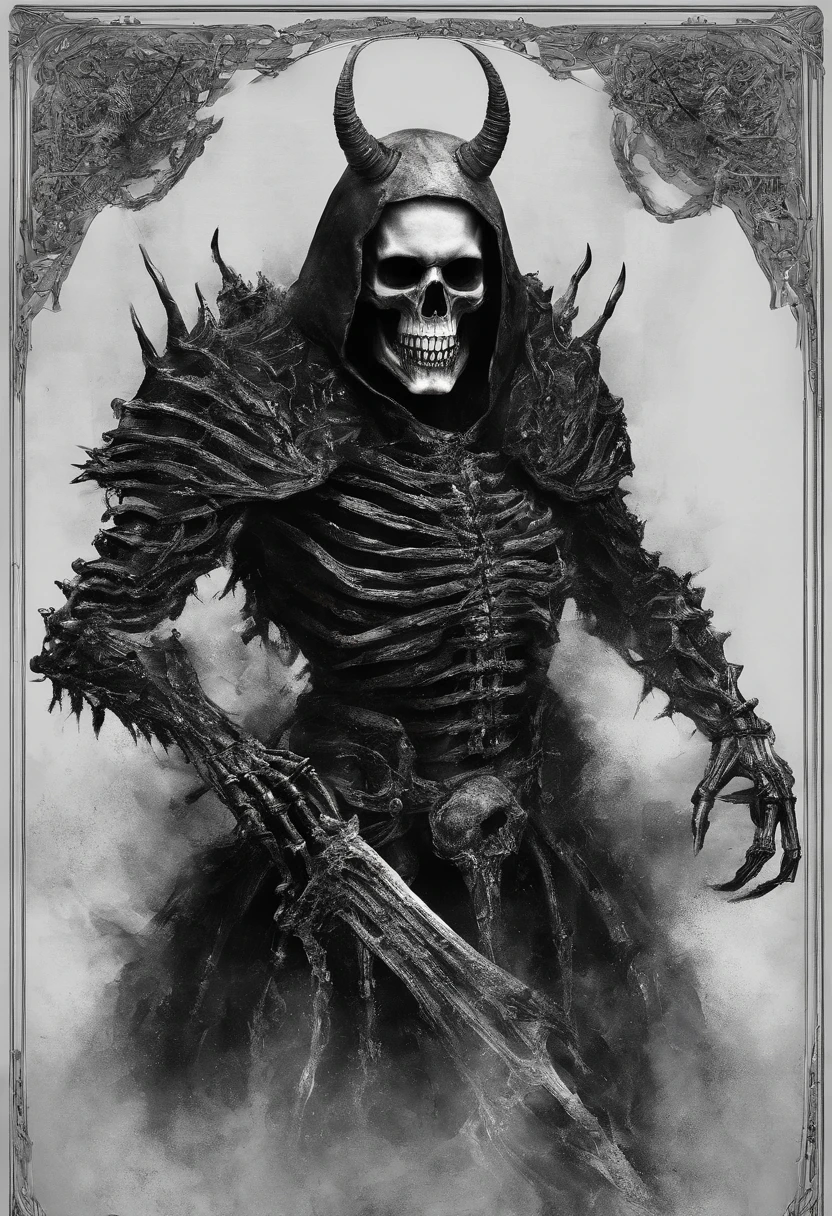 devil horns,Claws,battleaxe,Spooky environment,dentes pontiagudos,Berserker,full bodyesbian,Powerful aura,A strong sense of oppression,incredibly detailed,Red-eyed skeleton,The flames of hell are raging,Skeleton Legion,Ultra photo realsisim
