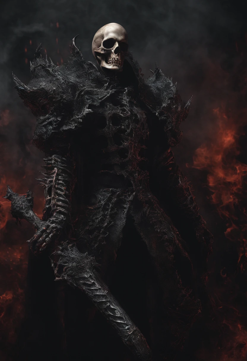 devil horns,Claws,battleaxe,Spooky environment,dentes pontiagudos,Berserker,full bodyesbian,Powerful aura,A strong sense of oppression,incredibly detailed,Red-eyed skeleton,The flames of hell are raging,Skeleton Legion,Ultra photo realsisim