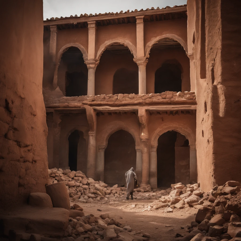 Marrakech earthquake, destroyed moroccan buildings, broken medina walls