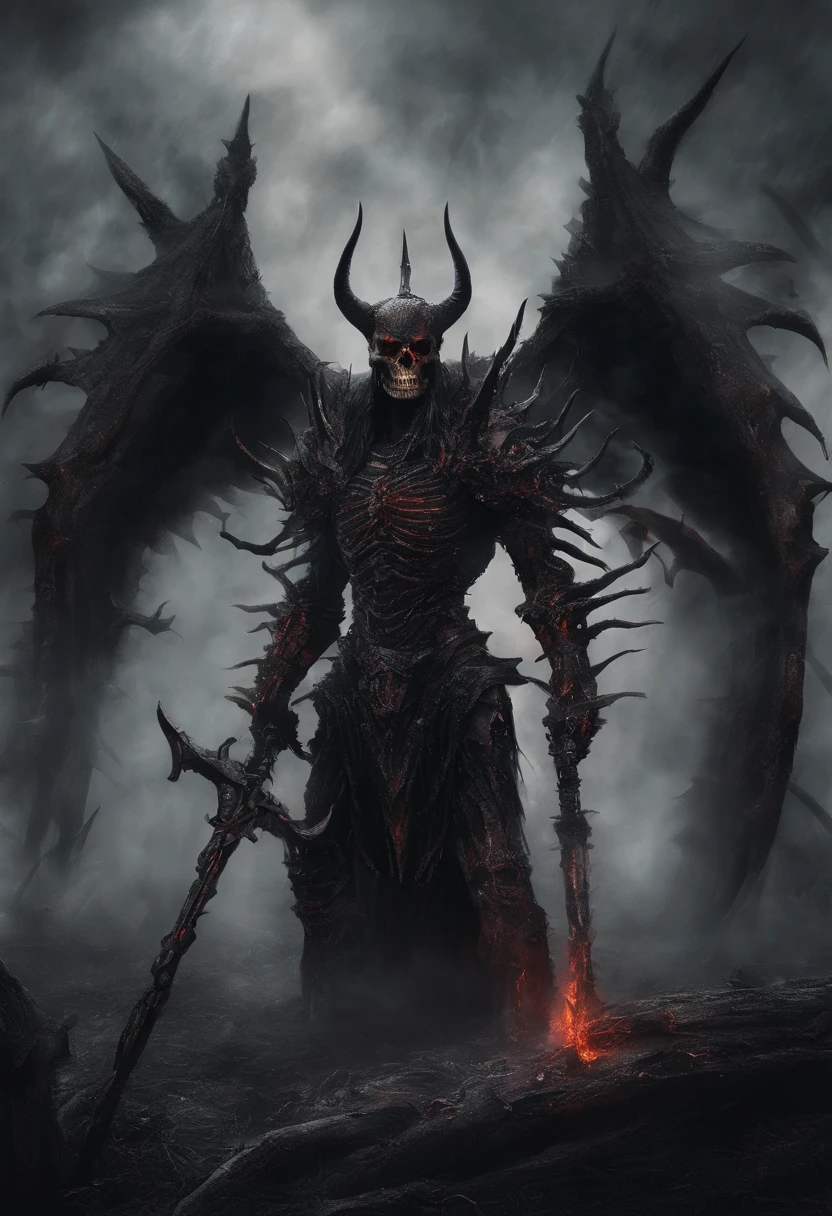 devil horns,Claws,battleaxe,Spooky environment,dentes pontiagudos,Berserker,full bodyesbian,Powerful aura,A strong sense of oppression,incredibly detailed,Red-eyed skeleton,The flames of hell are raging,Skeleton Legion,Ultra photo realsisim