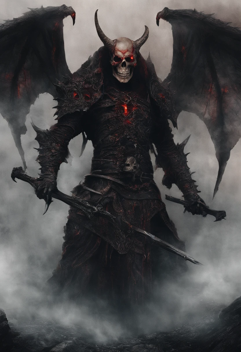 devil horns，Claws，battleaxe，Spooky environment，dentes pontiagudos，Berserker，full bodyesbian，Powerful aura，A strong sense of oppression，incredibly detailed，Red-eyed skeleton，The flames of hell are raging，Skeleton Legion，Ultra photo realsisim
