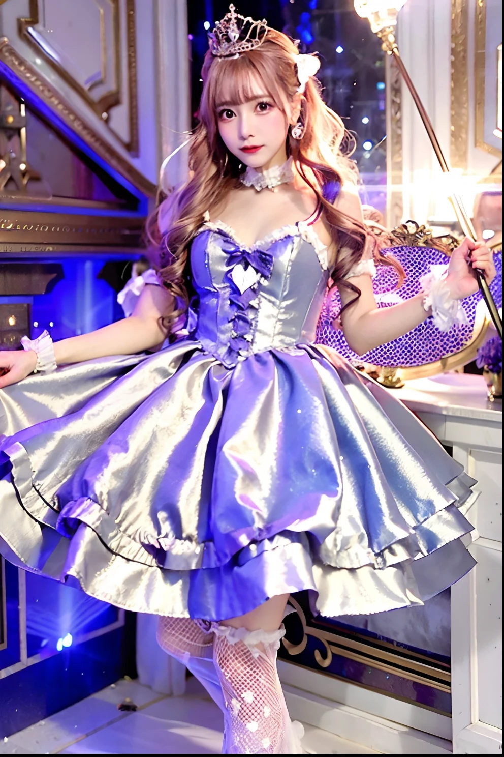 Silver Satin Dress、Alafe with a wand and crown, fantasy dress, magical dress, dreamy style, very magical and dreamy, ****ta Fashion, ethereal fairy tale, fairycore, fantasy outfit, wearing fantasy formal clothing, angelic pretty, dreamy and detailed, ****ta style, fantasy style clothing, rococo dress, Fantasy aesthetics!, romantic dress