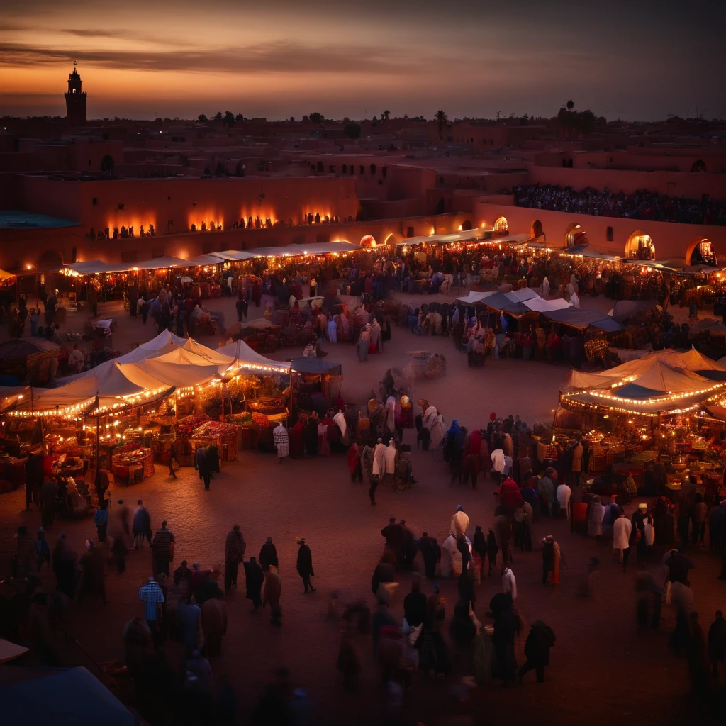 jemaa el fna, Marrakech, many people standing outside after earthquake,