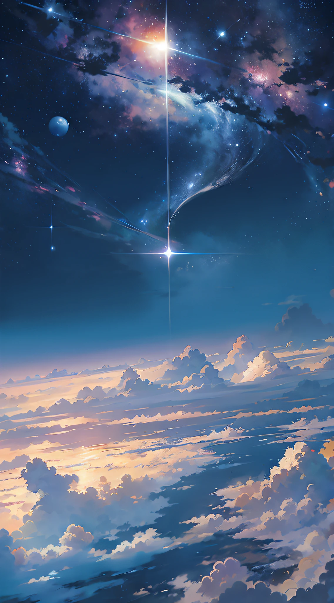 Anime - beautiful sky style scene with stars and planets, cosmic sky. by makoto shinkai, anime art wallpaper 4k, anime art wallpaper 4k, Anime art wallpaper 8k, anime wallpaper 4 k, anime wallpaper 4k, Anime Sky, 4k anime wallpaper, amazing wallpapers, Anime Background, heaven planet in background, Anime Background Art