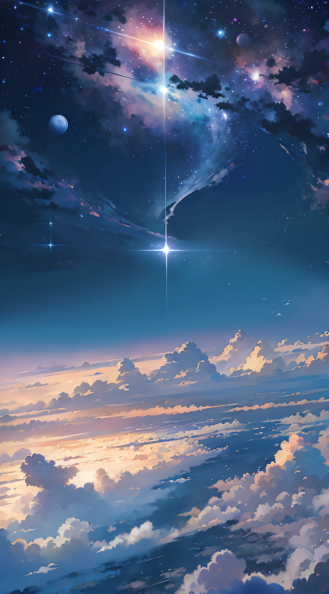 Anime - beautiful sky style scene with stars and planets, cosmic sky. by makoto shinkai, anime art wallpaper 4k, anime art wallpaper 4k, Anime art wallpaper 8k, anime wallpaper 4 k, anime wallpaper 4k, Anime Sky, 4k anime wallpaper, amazing wallpapers, Anime Background, heaven planet in background, Anime Background Art