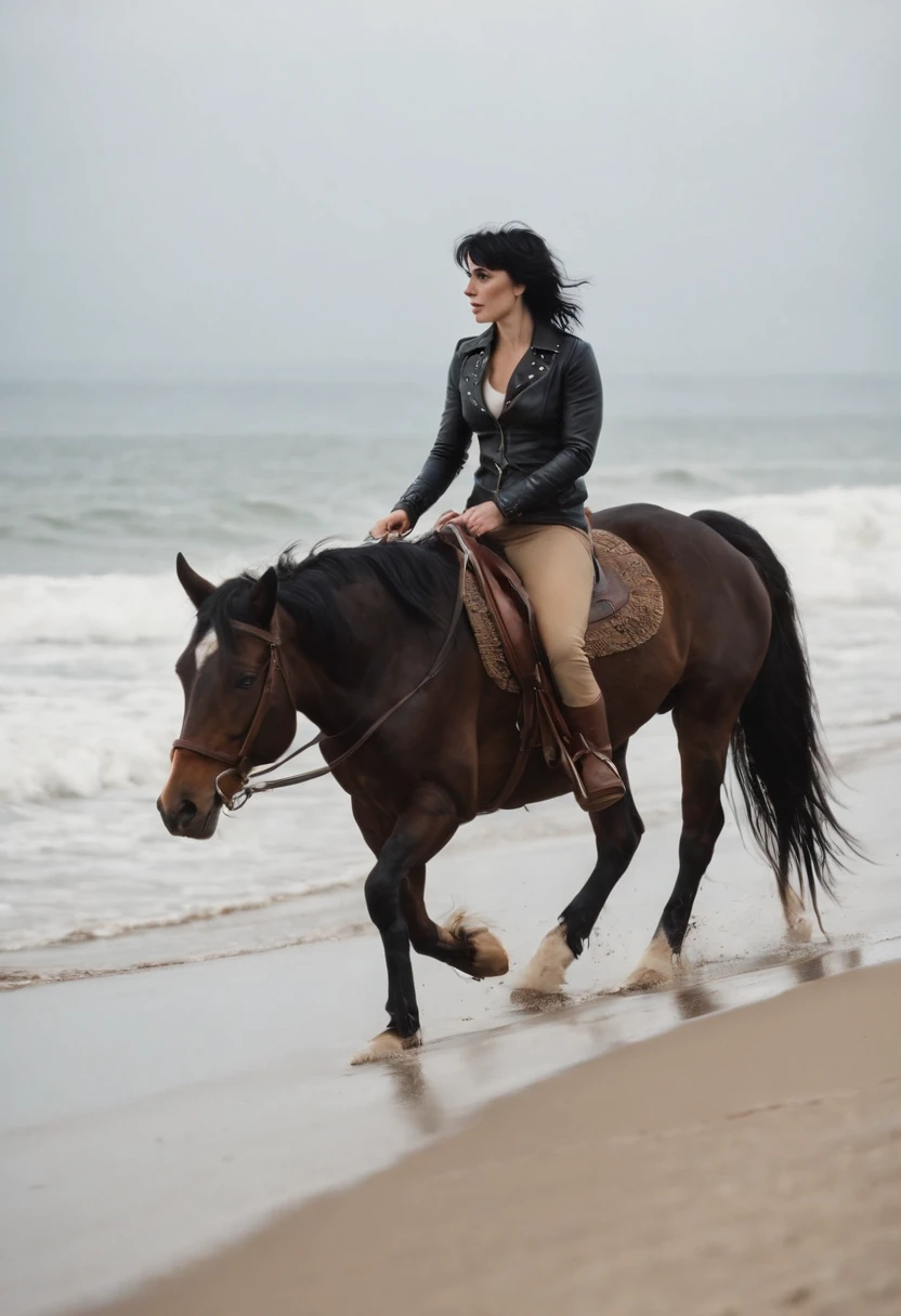 JOAN JETT RIDING A HORSE ON THE BEACH