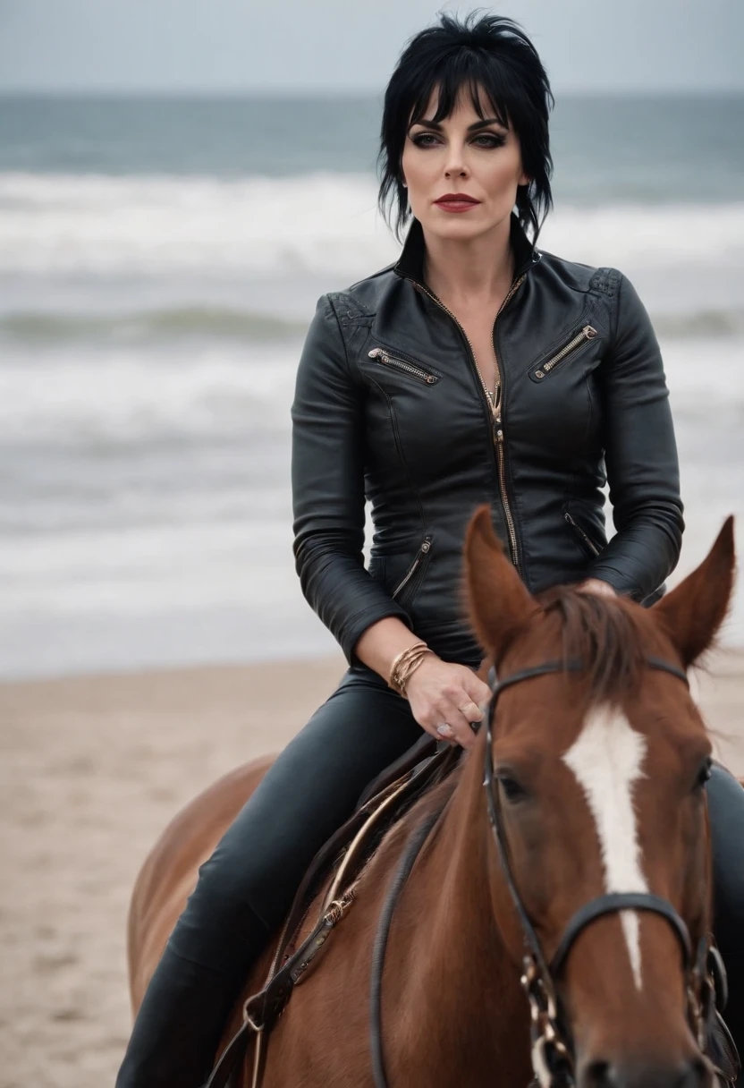 JOAN JETT RIDING A HORSE ON THE BEACH