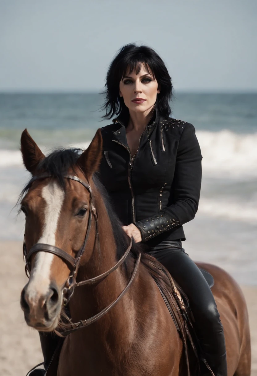 JOAN JETT RIDING A HORSE ON THE BEACH