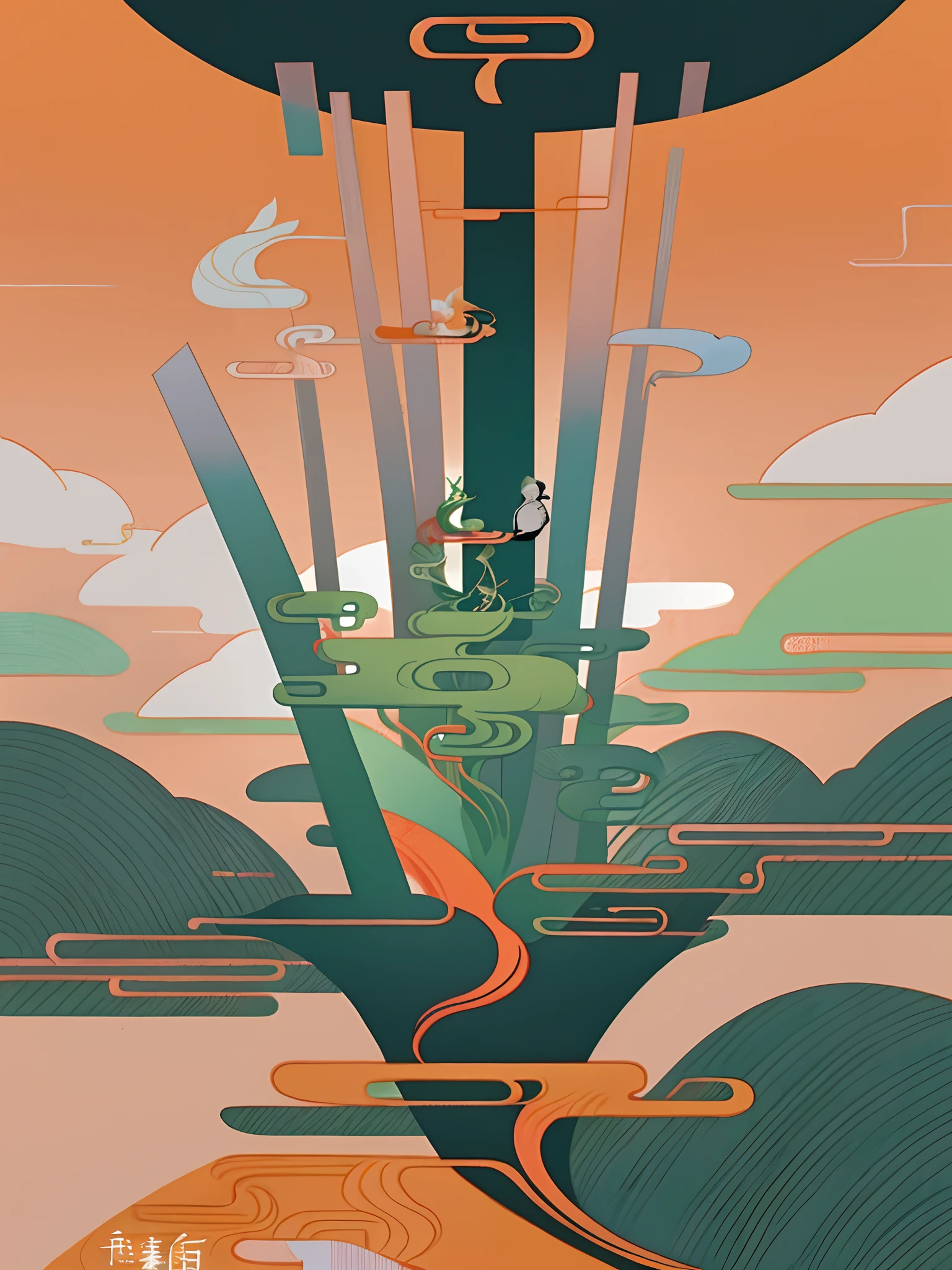 Models：Counterfeit-V3.0
Prompt words：（Chinese landscape）， abstract paintings， （Zen Buddhism， Amy Sol style）， （springtime， green trees， peach blossom， rivulets， Chinese style architecture）， Light abstract cover art， Simple vector art， Contemporary Chinese art， Gradient of color， Pastel color palette， Hierarchical form， Whimsical animation， The style is ethereal and abstract， 4K