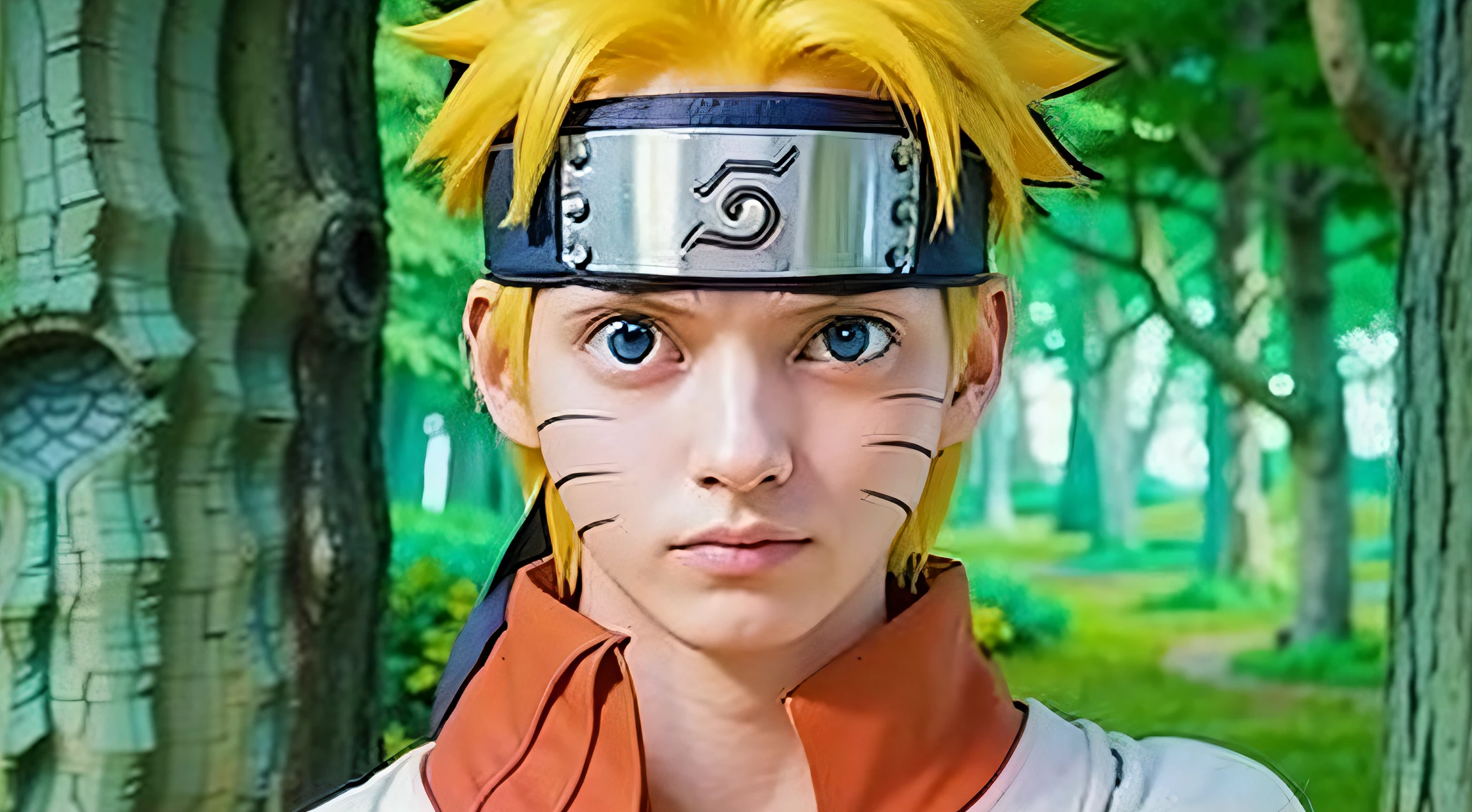 Naruto: Boy with yellow hair, blue eyes and a headband of leaf symbol