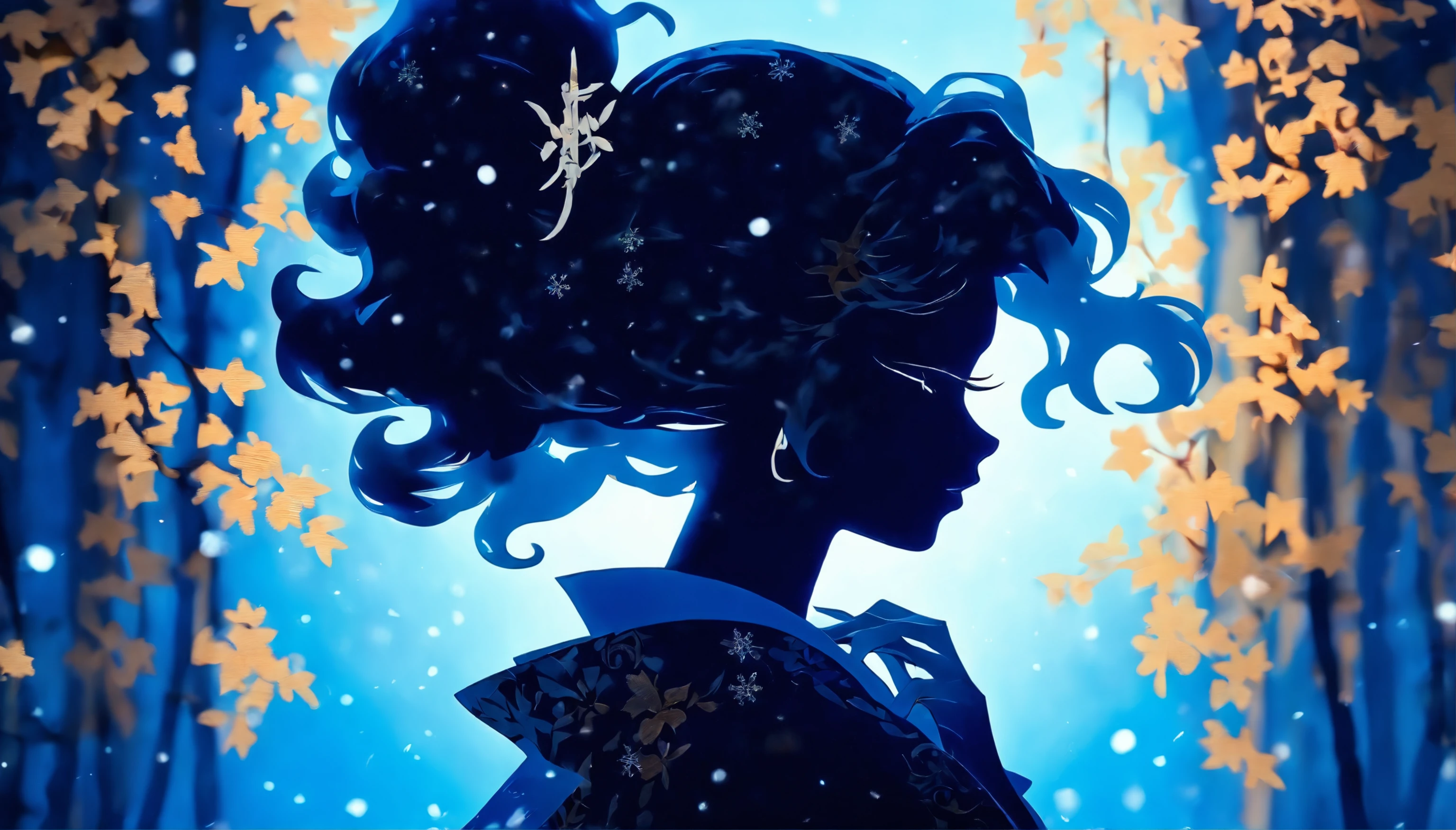 (Silhouette Art,cutouts:1.6)
(((Paper cutting art,A world where only black exists:1.3)
(Cowboy Shot),1 girl,Solo,
(Kimono Girl,profile:1.2),white, Clear and beautiful face,
BREAK
(Light blue snowflakes)
Textured glass background,