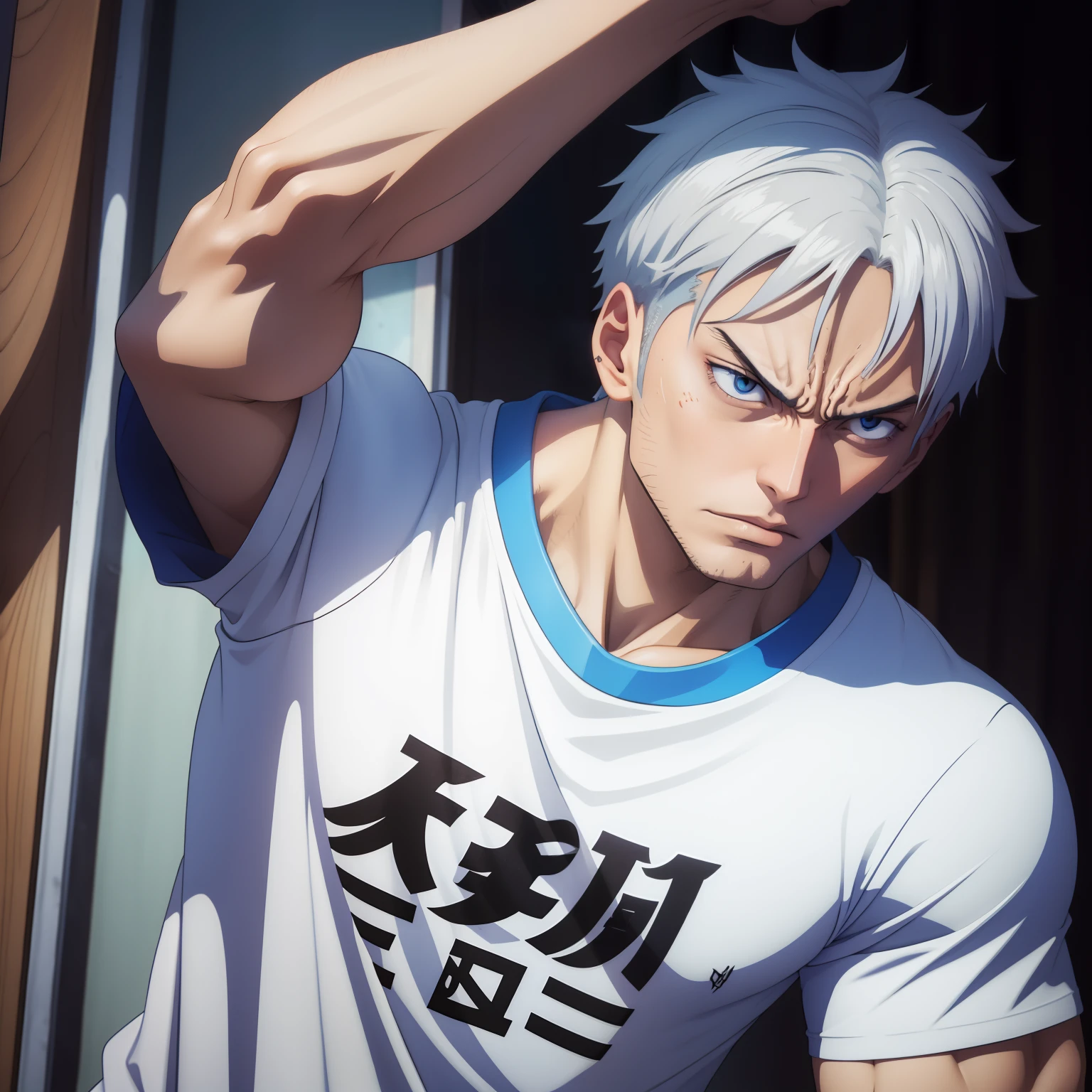 A protagonist,Silvery hair,Kuroko shirt,Speak angrily,frontage