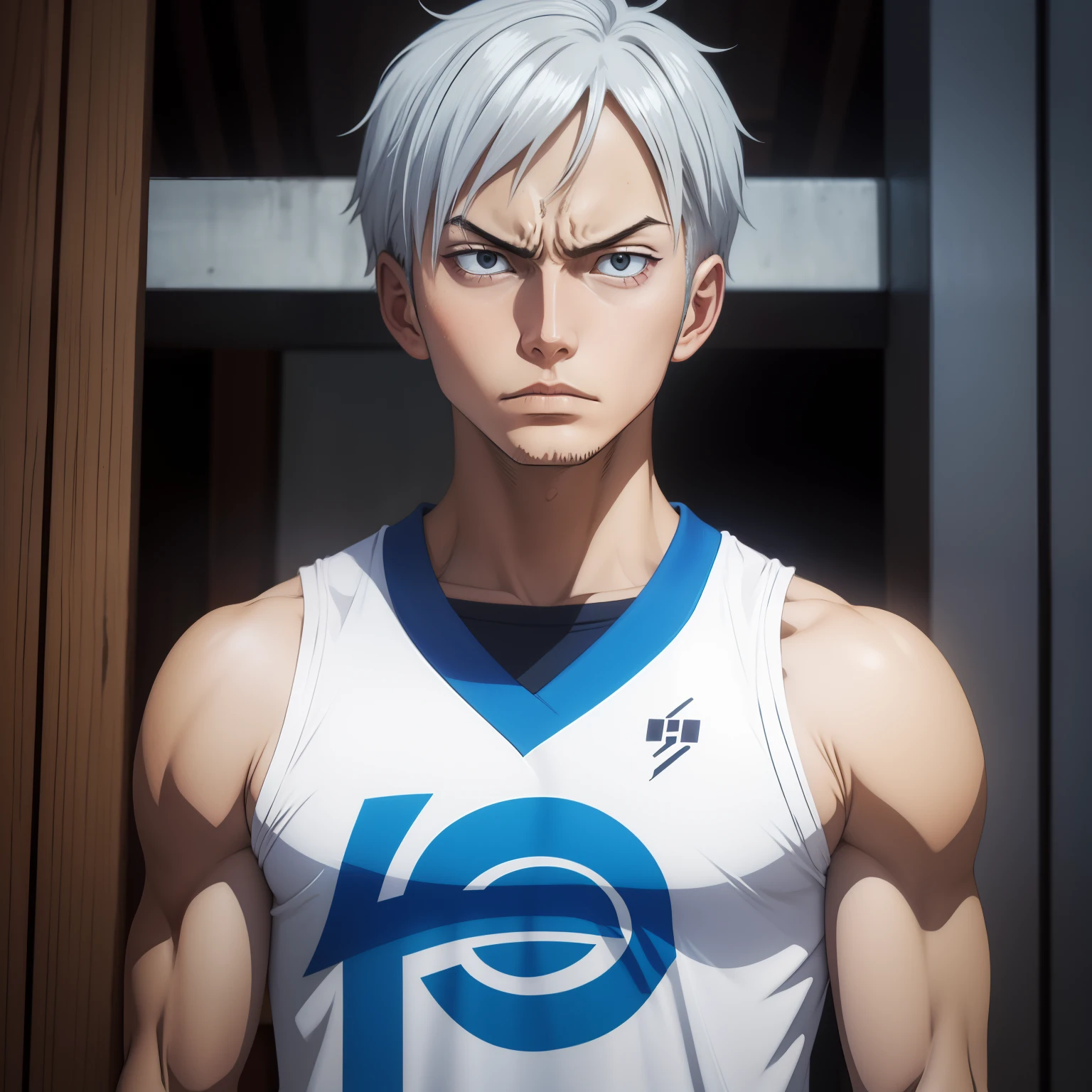 A protagonist，Silvery hair，Kuroko shirt，Speak angrily，frontage