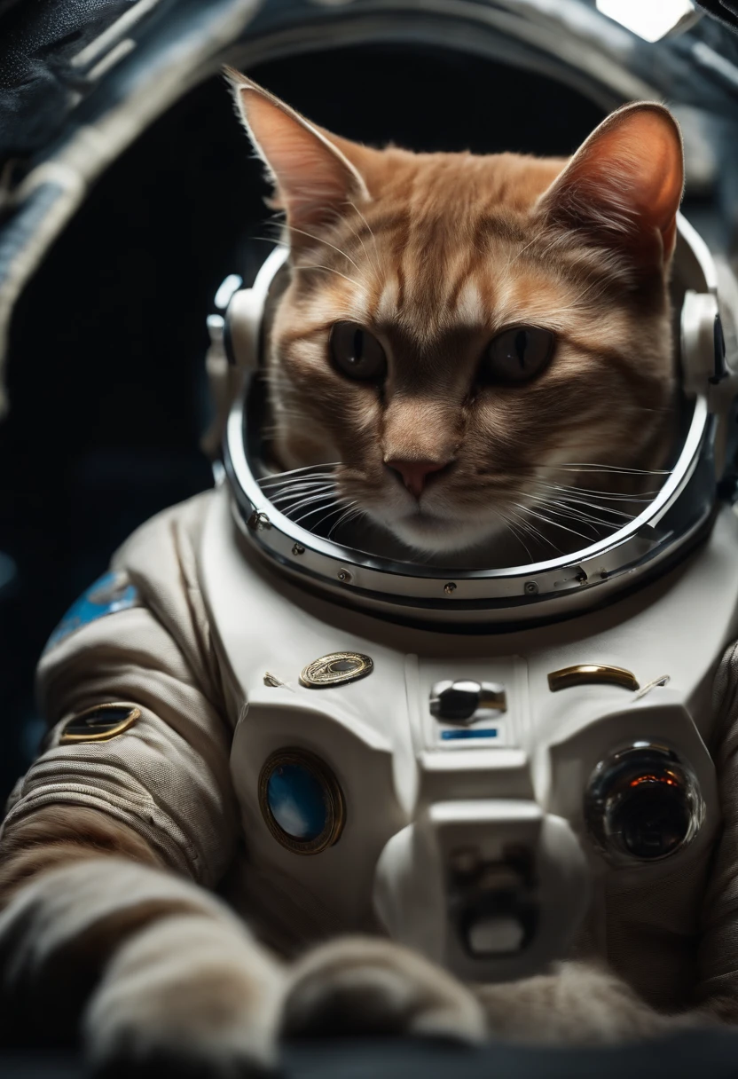 Hay un gato oscuro en un traje espacial flotando en el aire, Gato espacial, Gato astronautaa, Gato en el espacio, cat from the void, Gatitos en el espacio exterior,, Gato invocando una nave espacial, amazing space creature 4 k, en el espacio, en el espacio ultraterrestre, astronauta, anthropomorphic cat, flotando por el espacio, gat ocon ojos luminosos. ojos con glow