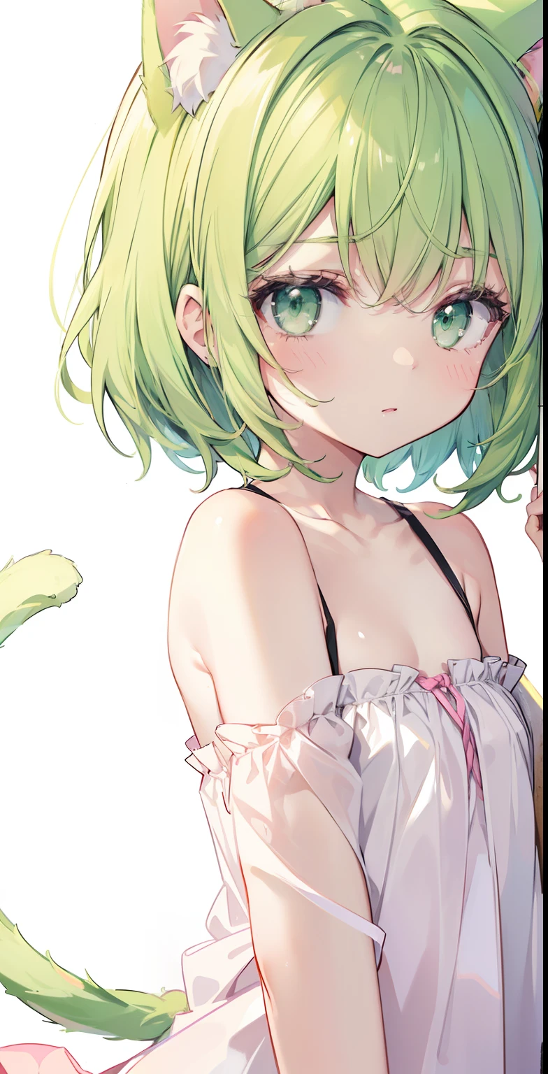 Anime girl with green hair and green eyes in a white dress - SeaArt AI