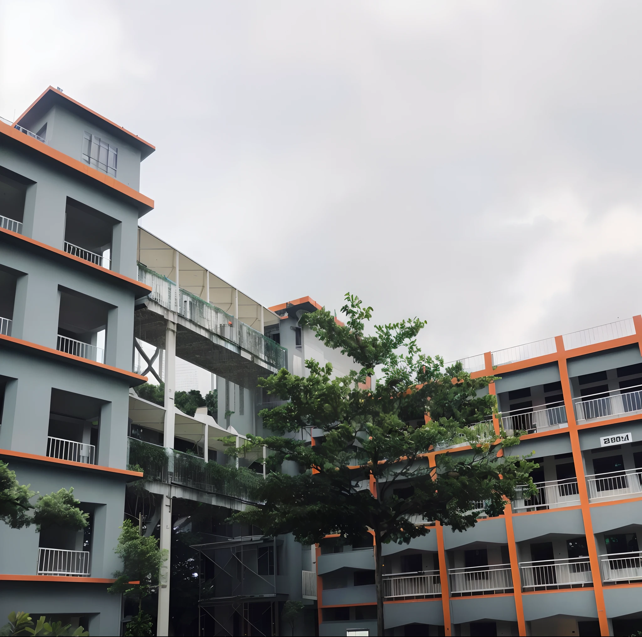 there is a building with a tree in front of it, view from ground level, photo taken from the ground, view from ground, picture taken from the ground, arhitectural shot, view from the ground, multistory building, view from bottom, architectural shot, exterior view, viewed from the ground, full building, view from side, building facing