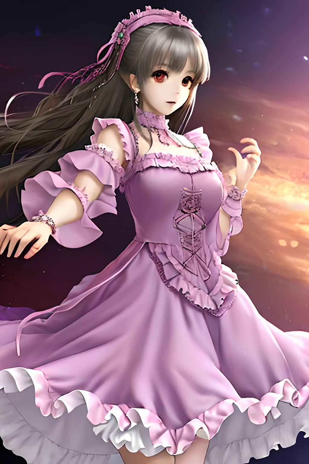 1girl in, frilly dress, (sleeves past wrists, sleeves past fingers), Moe Sword, Hurray