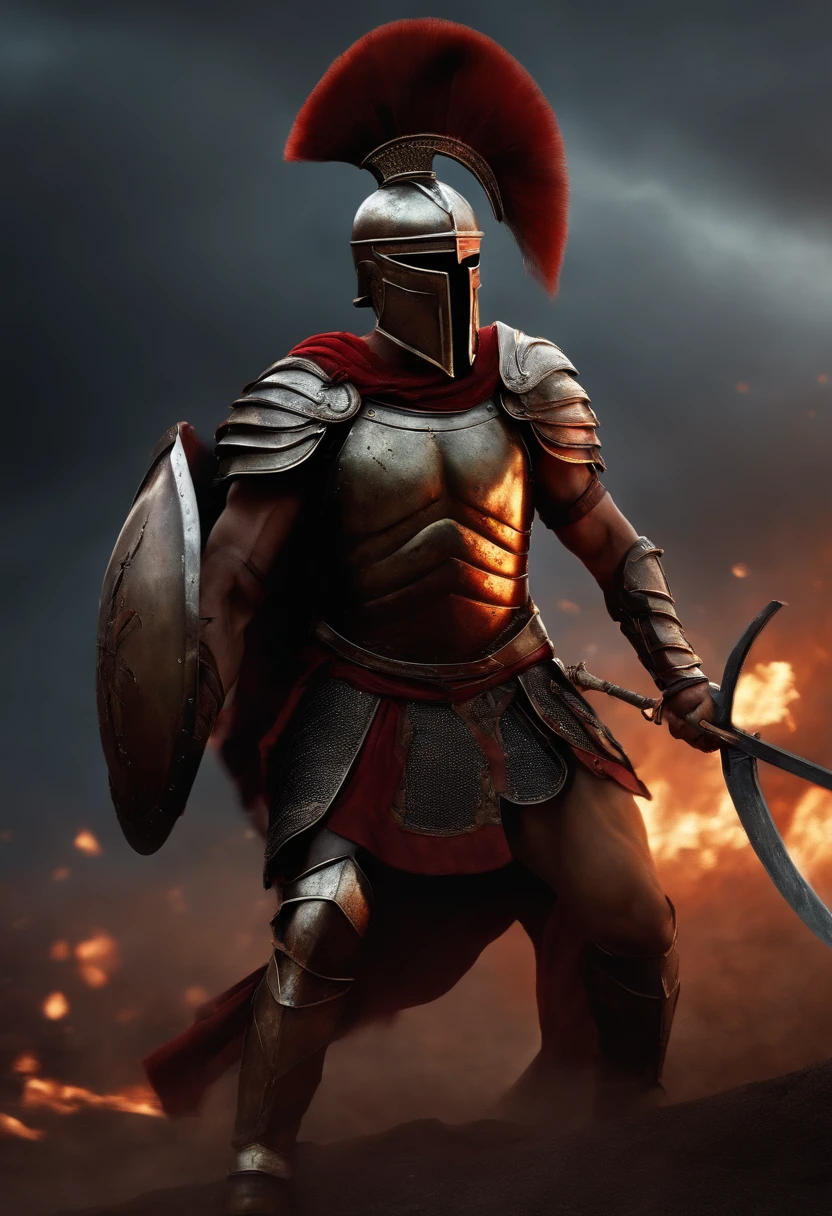 spartan warrior, fighting , bloody armor, epic, 8k
