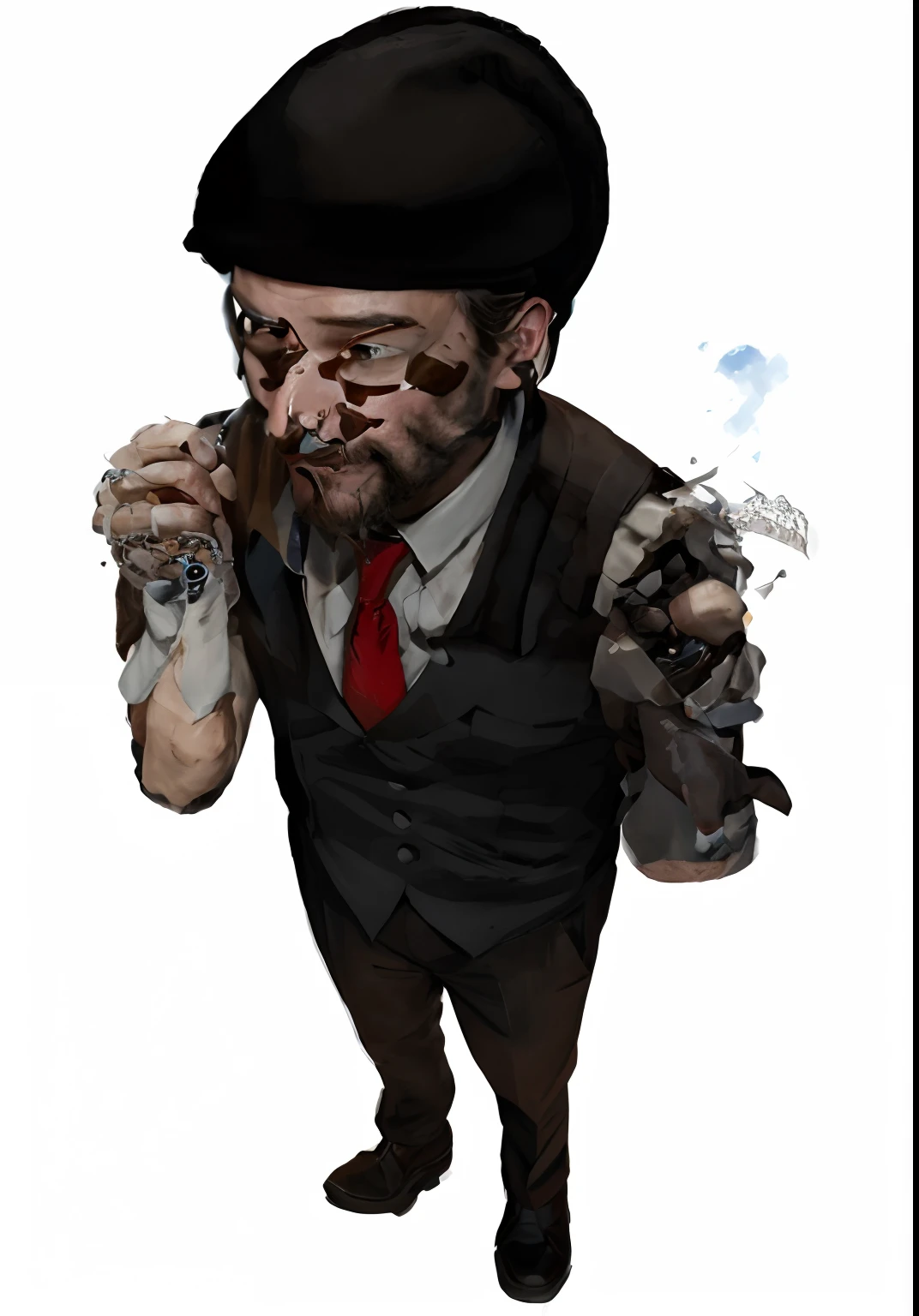 a cartoon image of a man with a beard and a hat, Personagem Disco Elysium, inspirado em Harvey Dunn, inspirado em Alfred Freddy Krupa, estilo disco elysium!!!, jogo de aventura apontar e clicar, personagem principal, [ jogo de terror ], Personagem sombrio e sinistro, Keanu Reevez em Disco Elysium, estilo disco elysium, elegante