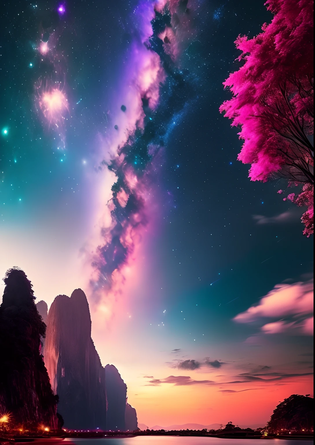 dreamlikeart, galaxies, space, nebulae, stars, [cyberpunk] Thailand Photos from (star:1.5),