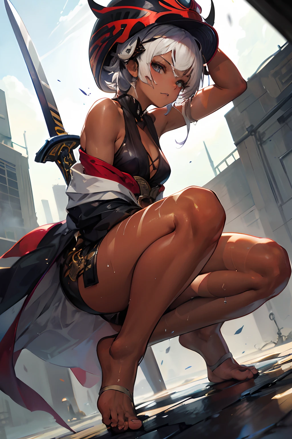 Anime girl kneeling with a sword and hat, very detailed Artgerm, cushart krenz key art feminine, Style ArtGerm, ross tran style, cushart kenz, ArtGerm on ArtStation Pixiv, Trending on ArtStation pixiv, by Shitao, cutesexyrobutts, ig model | ArtGerm