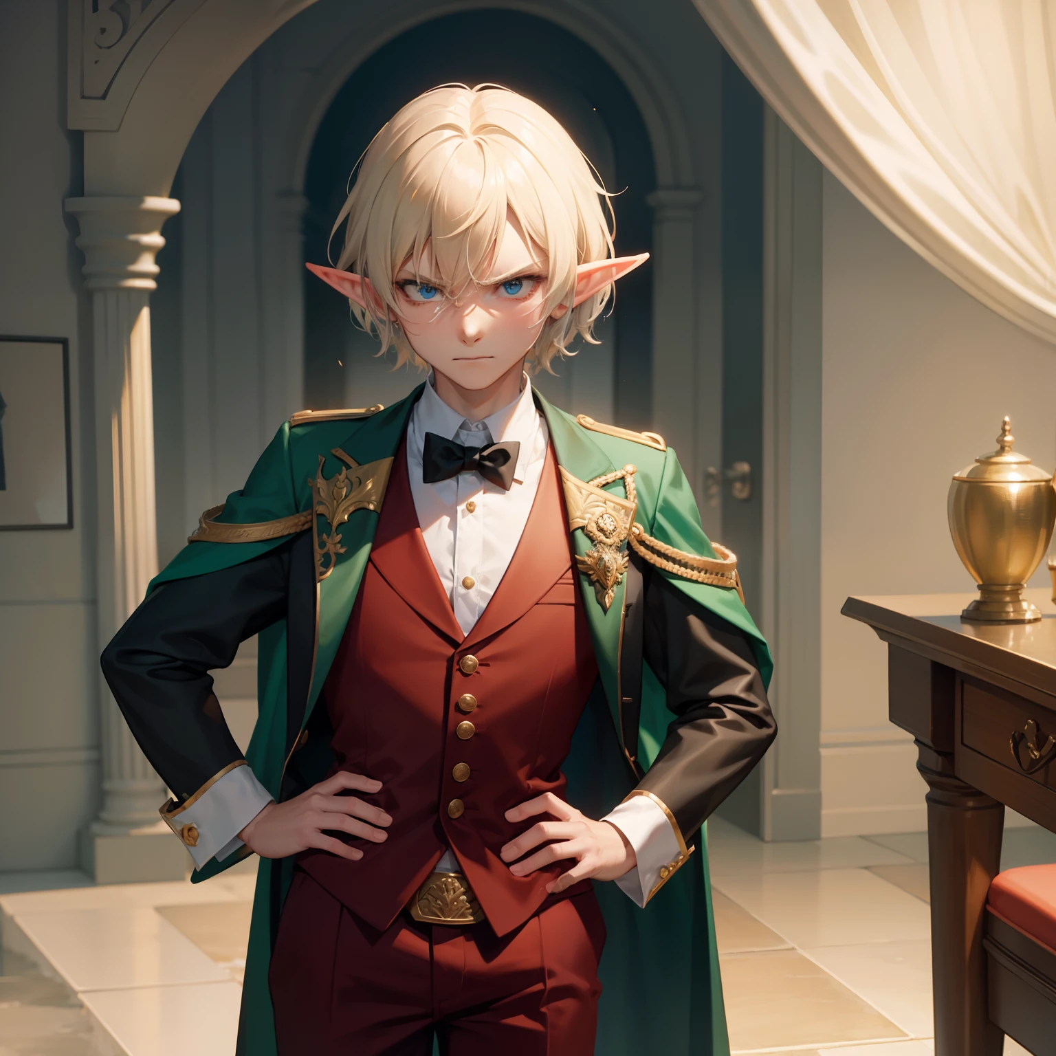 Make an angry male elf who wears fancy clothes