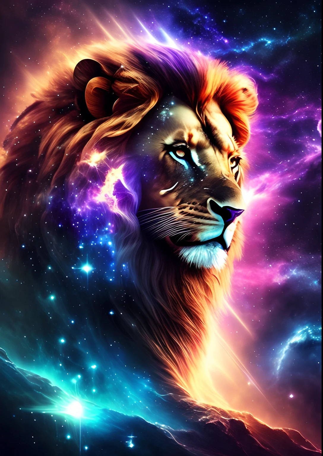 dreamlikeart, galaxy, outer space, nebula, star, [cyberpunked] Lion from the Stars (star:1.5),