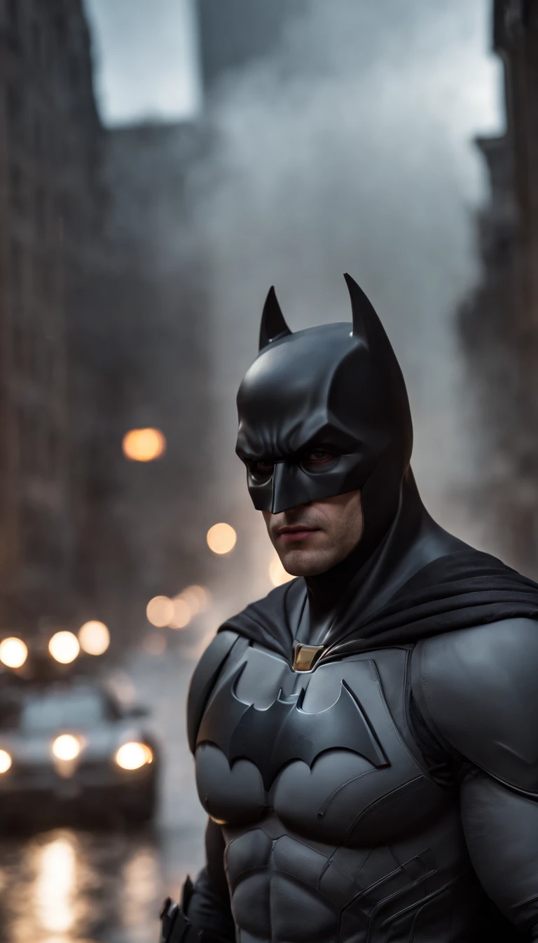 Batman em Gotham city , Scenario with destruction , cavaleiro das trevas , Standard scenario , olhar focado , melhor qualidade , best resolution , obra prima