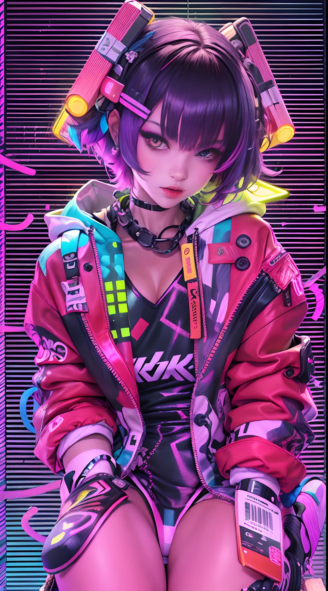 master part, best quality, 2 garotas cyberpunk confiantes juntas, roller skating, Traje cyberpunk inspirado em Harajuku, bold colors and patterns, Attractive accessories, penteado moderno e inovador, roller skating, maquiagem vibrante, Paisagem urbana deslumbrante cyberpunk, highrise, neon signs, luzes led, esquema de cores vivas e brilhantes, anime, illustration, Textura detalhada da pele, textura de pano detalhada, Rosto bonito e detalhado, detalhes intrincados, ultra detalhado.