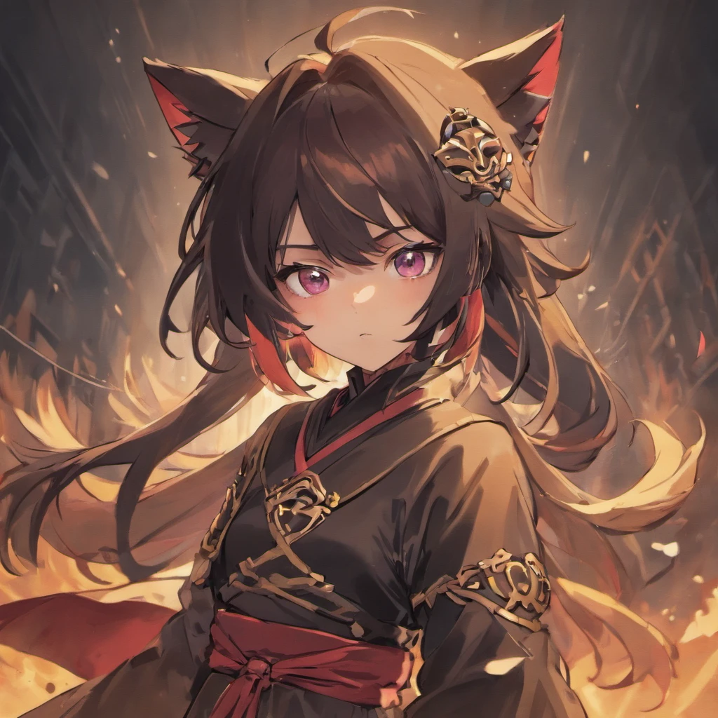 (masterpiece), best quality, expressive eyes, perfect face, fantasy cat girl ninja, hand focused, ninja mask, black