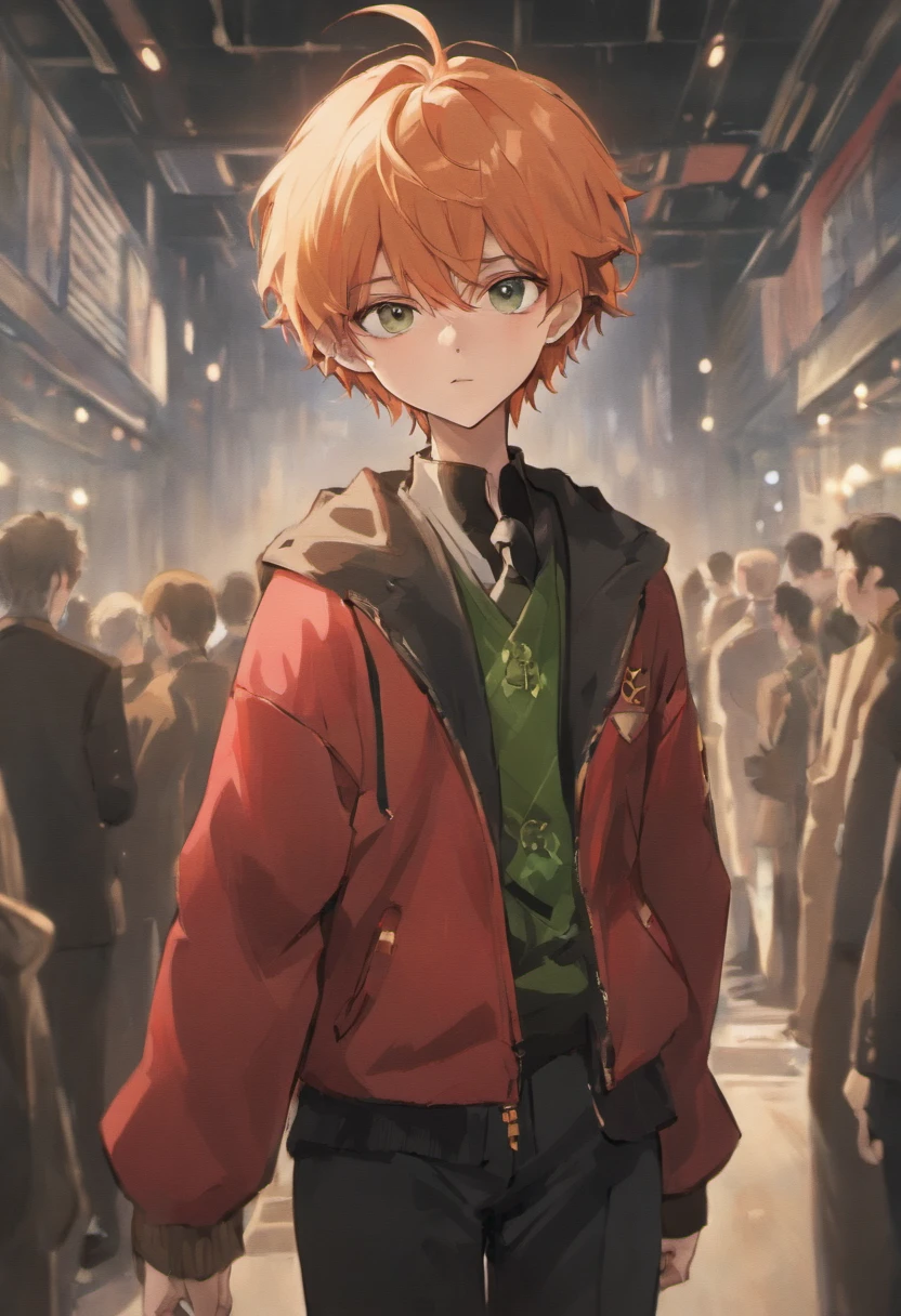 anime boy in a red jacket and green pants with a black tie, an anime drawing inspired by Okumura Masanobu, pixiv, shin hanga, handsome anime pose, anime handsome man, young anime man, smooth anime cg art, anime boy, jk uniform, shigenori soejima illustration, he is greeting you warmly, high quality fanart, UHD, retina, masterpiece, ccurate, anatomically correct, textured skin, super detail, high details, high quality, award winning, best quality, highres, 16k