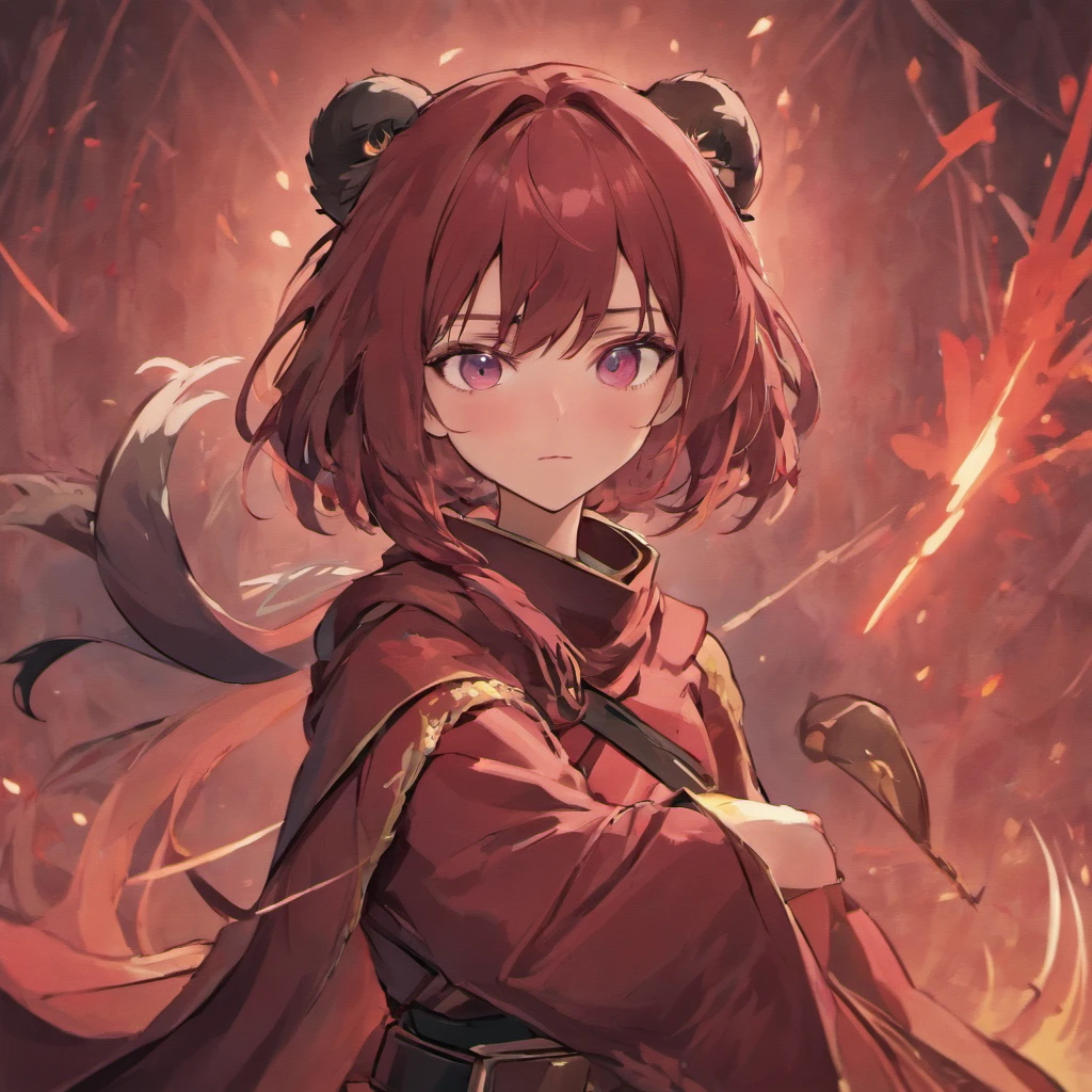 (masterpiece), best quality, expressive eyes, perfect face, fantasy cat girl ninja, hand focused, ninja mask, maroon