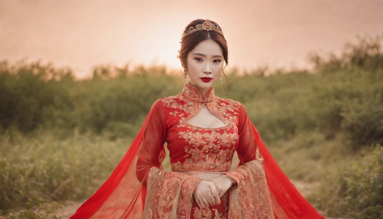 RAW photos,4K,tmasterpiece,offcial art,统一 8k 壁纸,A high resolution,realisticlying,extremly intricate)Artistically refined,attractive beautiful,immersiveatmosphere,Moody light,enchanting glow,Glowing lights,Amazing aesthetics,dramatic contrast,dynamic angle,Official fine art,Aesthetic and aesthetic,extremely detailed background,Fantasy art,BEST lighting,Dinamic Light,Best shadow,depth of fields,romanticism lain,Fantastic atmosphere,calm color palette,Tranquility,Soft shadows,Traditional principles,Epic composition,(Enchanting aura: 1.1) (Cowboy shot)(Close up)(Try different angles:1.3)(a chinese wedding)(耳Nipple Ring)(Gorgeous jewelry) (rim lit:1.3), (Dimly lit:1.3), (Dark night:1.3), splendid,damask,Jade,Gorgeous screen,Red candles,High contrast, Deep shadows, 1girll,Wearing a red and gold dress,Phoenix crown,Solo,Style glass photo,(Bigchest,a narrow waist,Cocked buttocks:1.2),(Bright red lips:1.1)(Traditional Chinese red cheongsam:1.2)(wear like a chinese bride),Traditional Chinese red,brunette color hair:1.6,Dark eyes:1.5,Correct anatomy,5 fingers,Cinema lenses,
信息