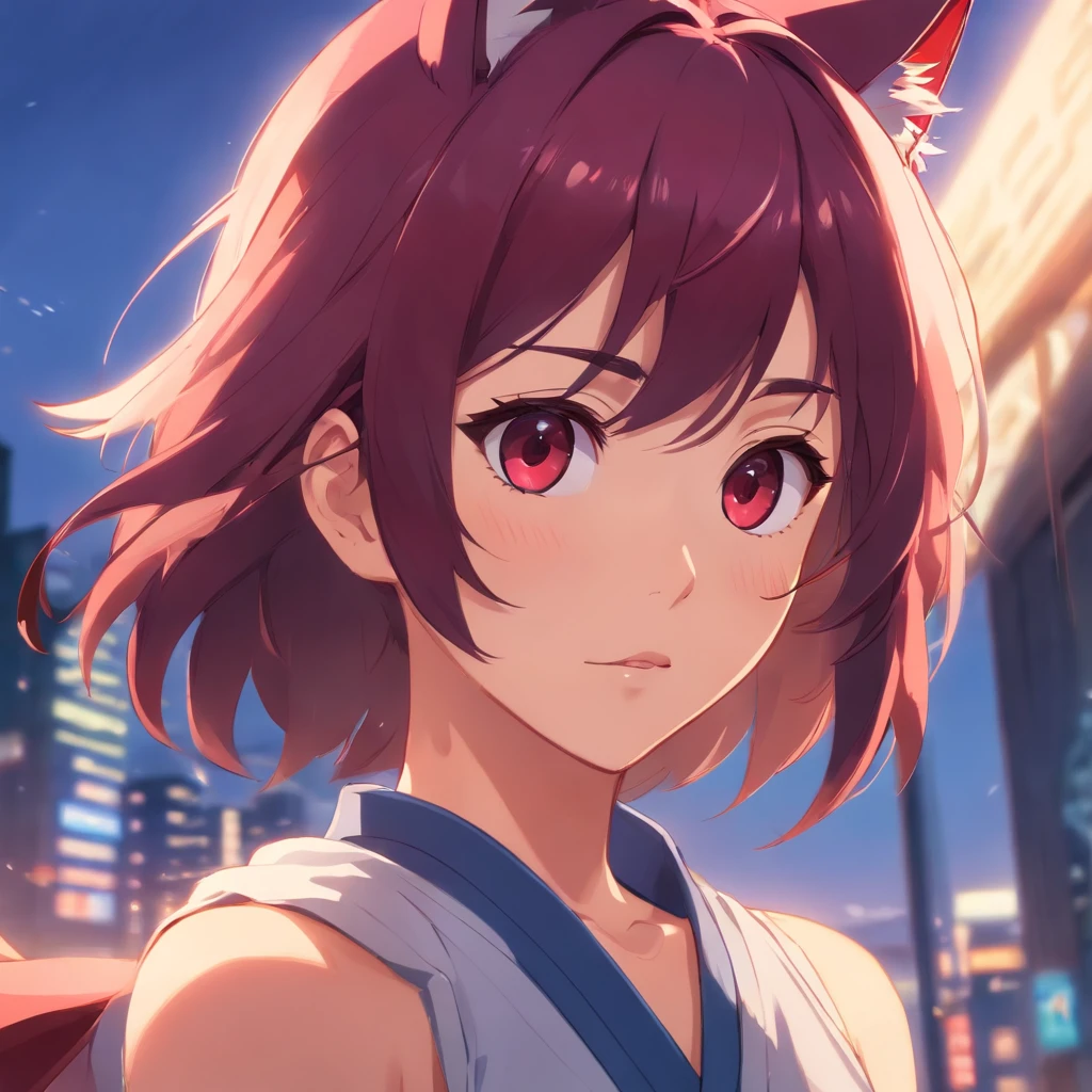 (masterpiece), best quality, expressive eyes, perfect face, fantasy cat girl ninja, hand focused, ninja mask, maroon
