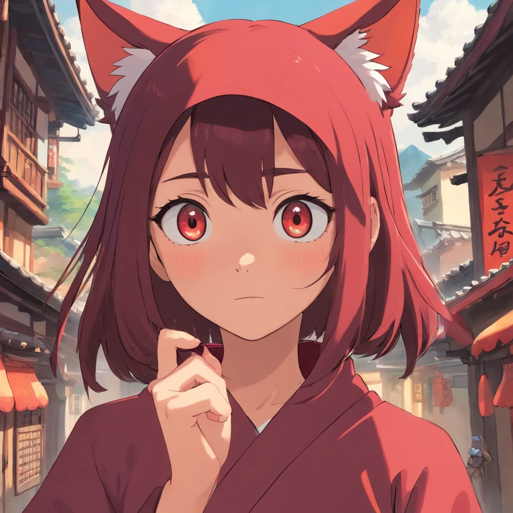 (masterpiece), best quality, expressive eyes, perfect face, fantasy cat girl ninja, hand focused, ninja mask, maroon
