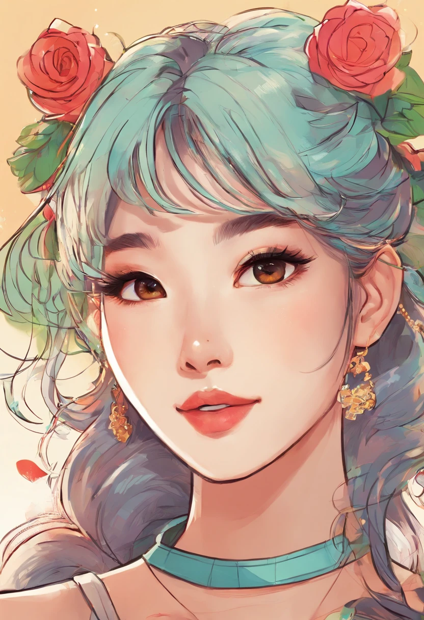 Hairstyles: Using hair accessories like headbands, hairpins, and scrunchies to add flair and personality to their hairstyles, Super pretty 20 year old Korean girl,happy face, Cartoon style illustration, Cartoon Art Style, Cartoon Art Style, Digital illustration style, Highly detailed character design, cute detailed digital art, beautiful digital illustration, high quality portrait, Comic art, Asia, Character Design Portrait, Rough line sketch style,