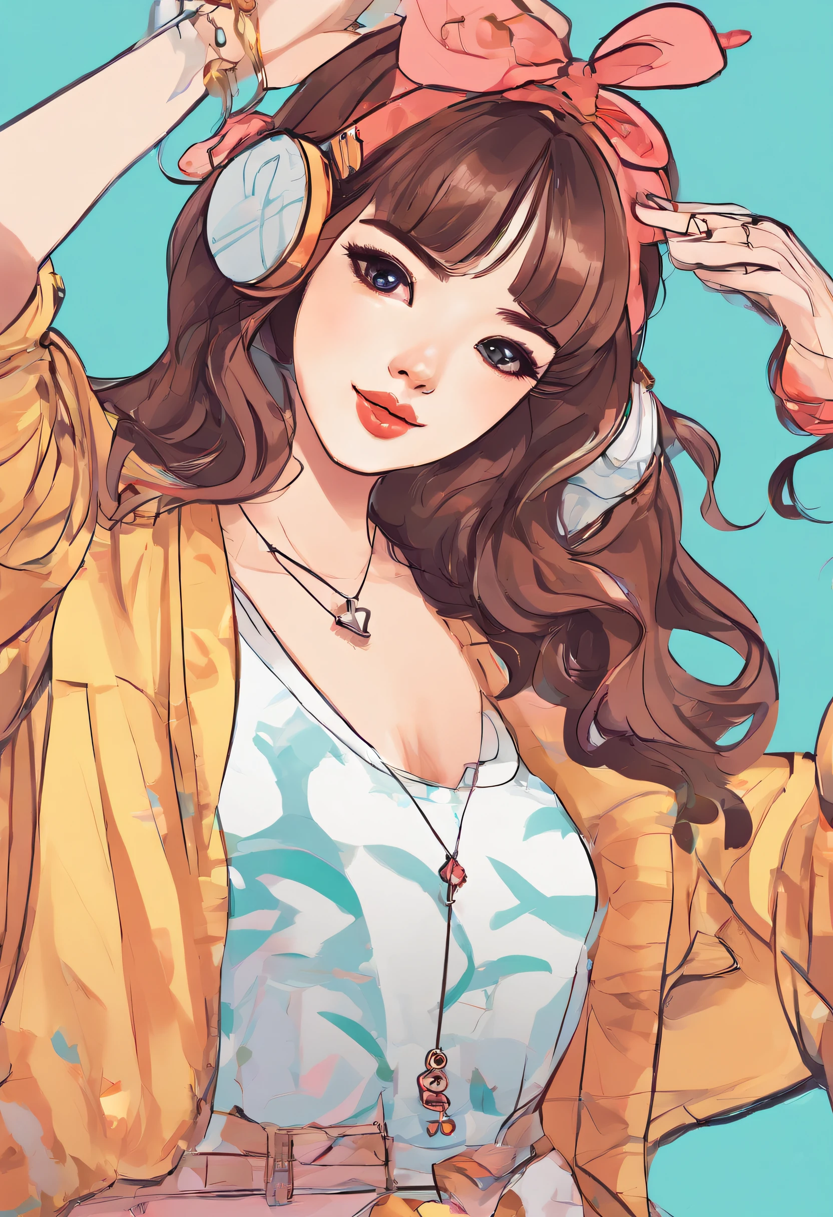 Hairstyles: Using hair accessories like headbands, hairpins, and scrunchies to add flair and personality to their hairstyles, Super pretty 20 year old Korean girl,happy face, Cartoon style illustration, Cartoon Art Style, Cartoon Art Style, Digital illustration style, Highly detailed character design, cute detailed digital art, beautiful digital illustration, high quality portrait, Comic art, Asia, Character Design Portrait, Rough line sketch style,