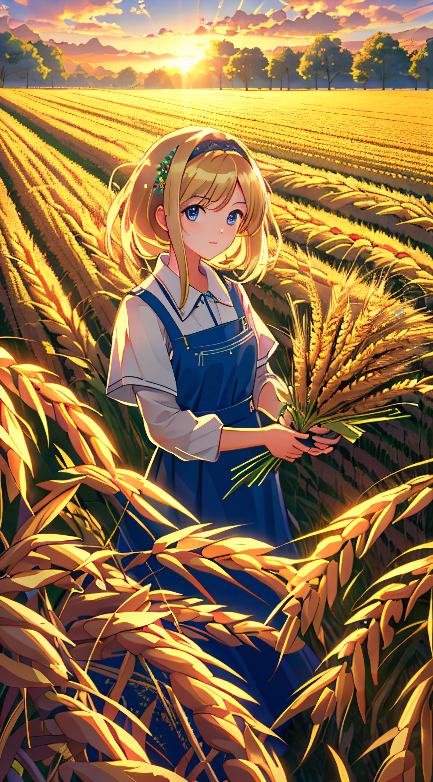 Masterpiece, best quality, (very detailed CG unified 8k wallpaper) (best quality), (best illustration), (best shade) nature harvest wheat, super meticulous , people working in the fields --v6